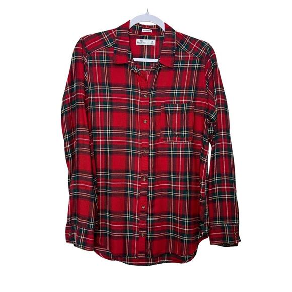 Hollister Boyfriend Fit Flannel Button Down Shirt Plaid Red Multi Women M - Picture 1 of 5